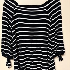 Black and White Striped Off-Shoulder Top
